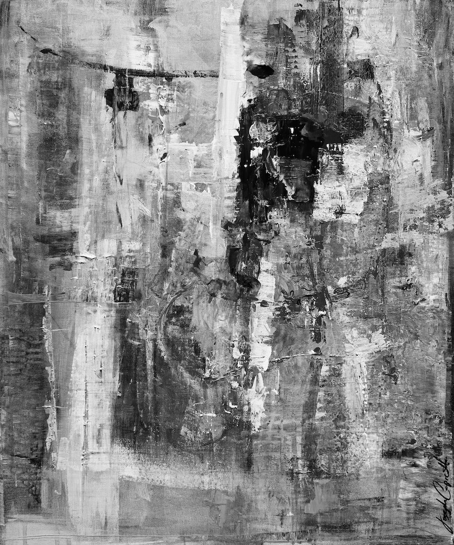Black and white abstract fine art print with textured brushstrokes, rich layering, and gallery-level craftsmanship. - Monk, Bishop, Helicopter/#261/D - Abstract, Black & White, Color, Prints, Subject Matter