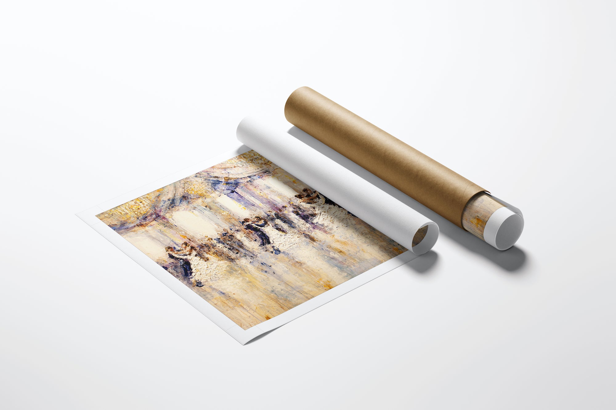 Rolled canvas print of rich figurative dance artwork with warm gold and cream tones, showcasing fine art craftsmanship and. - Decadent/AP/#291 - Artist Proofs, Dancers AP, Figurative AP, Rolled Canvas