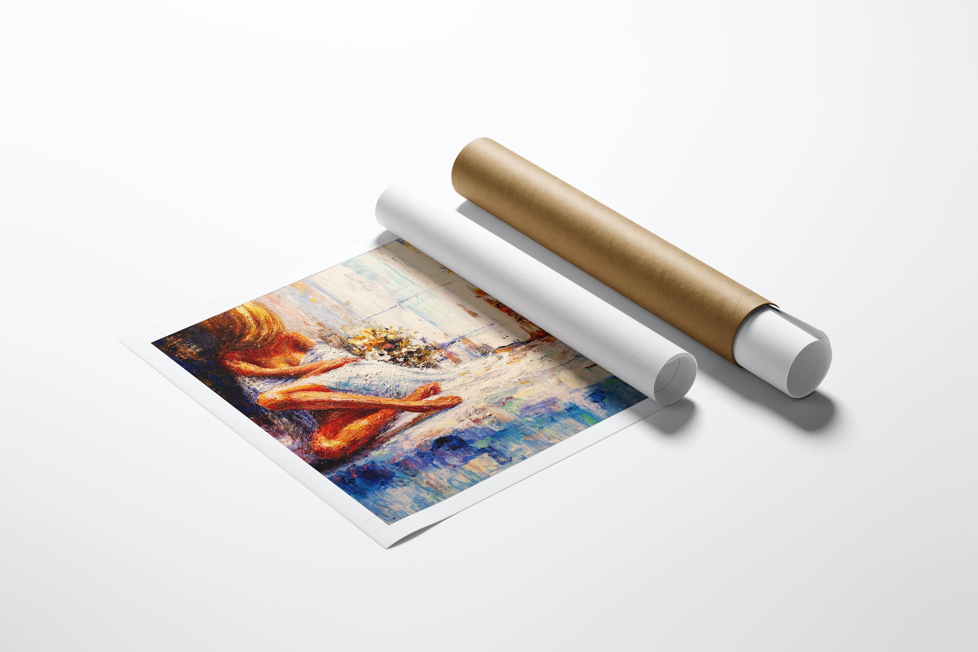 Limited edition fine art print "Morning is Glow/AP/#301" with rich, warm tones and detailed craftsmanship, rolled canvas. - Morning is Glow/AP/#301 - Artist Proofs, Figurative AP, Rolled Canvas