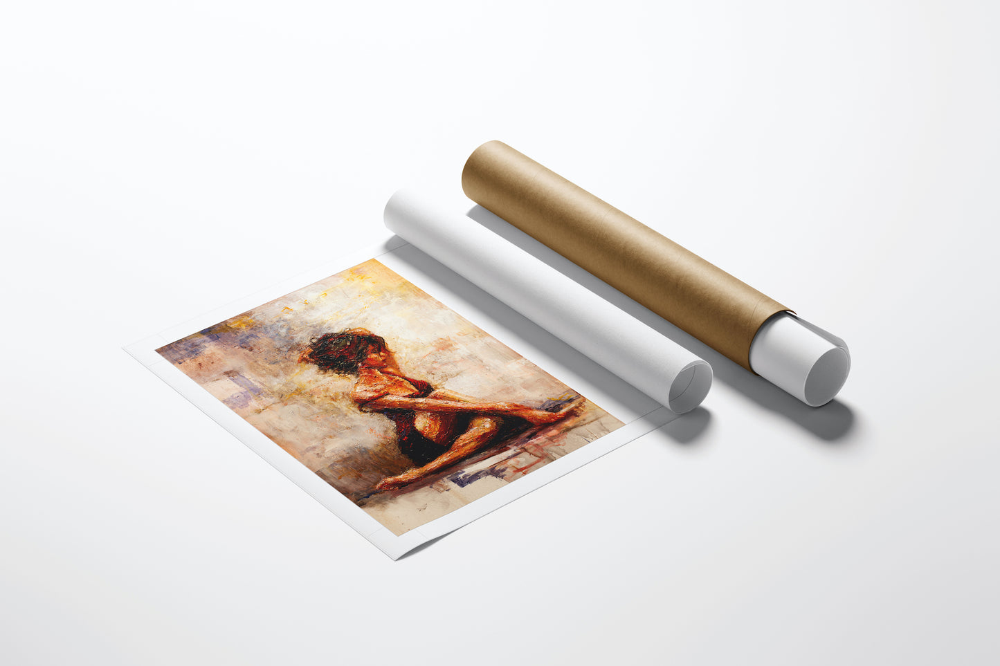 Limited edition fine art print featuring a rich, figurative artwork on smooth canvas, accompanied by protective brown and. - Scarlett/AP/#302 - Artist Proofs, Figurative AP, Rolled Canvas