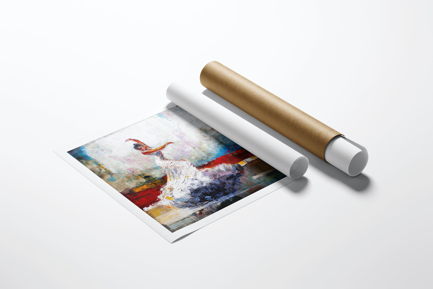 Limited edition fine art print rolled on canvas, featuring rich, abstract figurative dancers in vibrant reds, whites, and. - Dancing with Dali/AP/#313 - Artist Proofs, Dancers AP, Figurative AP, Rolled Canvas