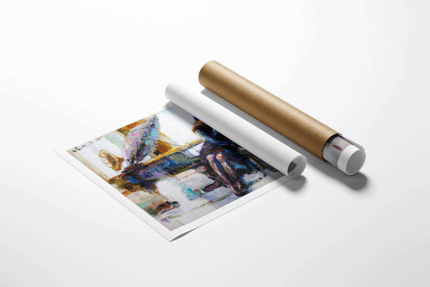 Rolled canvas fine art print titled Love Inspires Love, showcasing rich colors and detailed figurative craftsmanship,. - Love Inspires Love/AP/#371 - Artist Proofs, Figurative AP, Rolled Canvas, Women & Piano AP