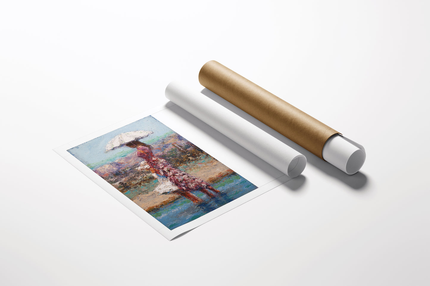 Limited edition fine art print of a figurative giraffe on rolled and unrolled canvas, showcasing rich colors and. - Cooling Off/AP/#373 - Artist Proofs, Figurative AP, Rolled Canvas