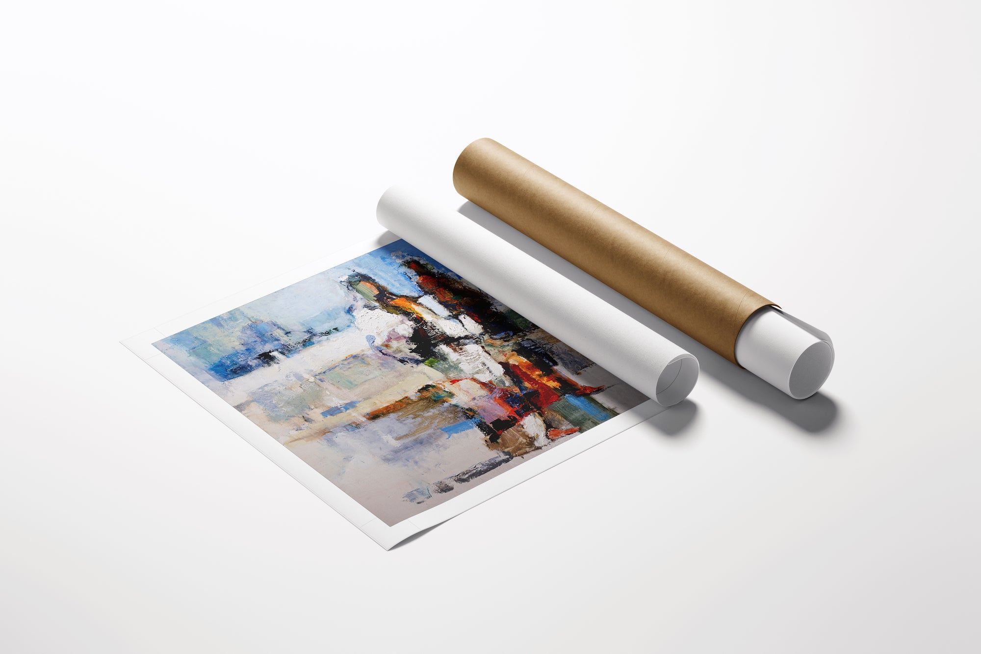 Limited edition Messiah/AP/#384 fine art rolled canvas with rich abstract brushstrokes in blues, whites, and reds showcasing . - Messiah/AP/#384 - Abstract AP, Artist Proofs, Rolled Canvas