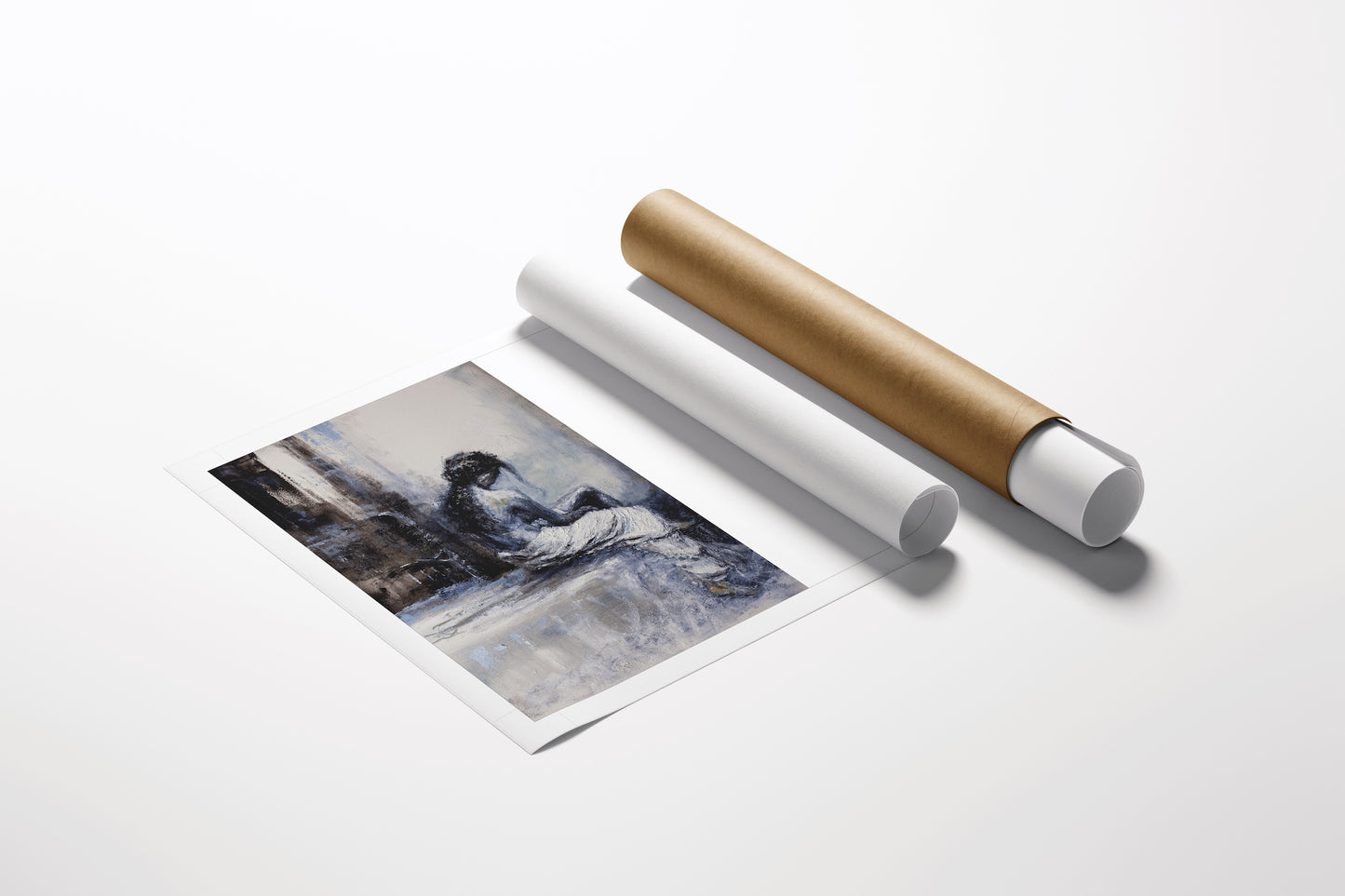 Rolled fine art canvas print 24x36 with rich blue and gray figurative design, showcasing gallery-level craftsmanship and. - Contemplation/AP/#386 - Artist Proofs, Figurative AP, Rolled Canvas