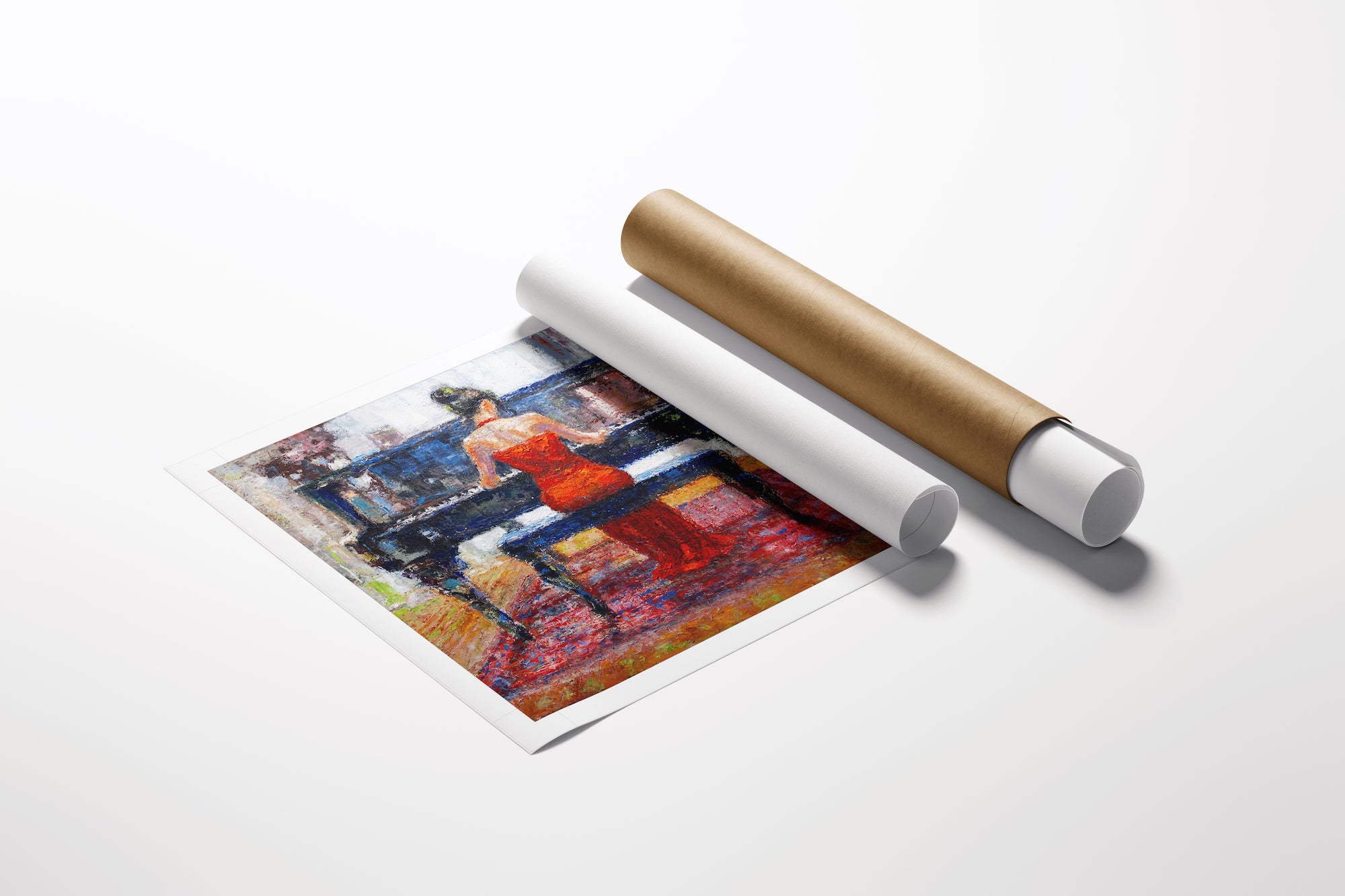 Limited edition fine art print featuring a rich, gallery-level figurative scene of a woman playing piano, displayed. - Excellence/AP/#390 - Artist Proofs, Figurative AP, Rolled Canvas, Women & Piano AP