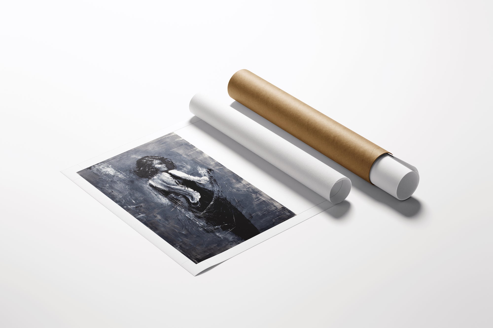 Limited edition fine art figurative print on flat canvas with rich tones beside rolled canvas tubes showcasing gallery-level . - Sensual/AP/#400 - Artist Proofs, Figurative AP, Rolled Canvas
