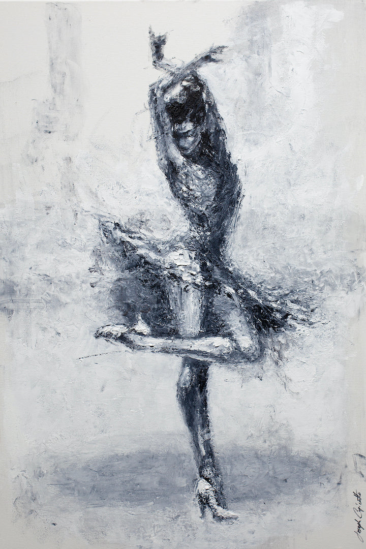 Limited edition fine art canvas featuring a rich, textured figurative dancer in elegant grayscale tones, showcasing. - Reflex/AP/#401 - Artist Proofs, Dancers AP, Figurative AP, Rolled Canvas