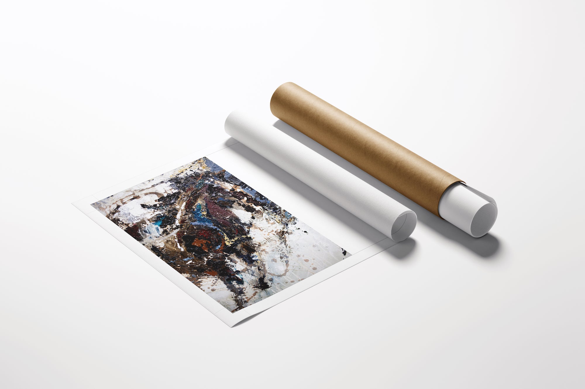 Limited edition abstract AP print with rich black, blue, and gold brushstrokes on fine art paper, accompanied by rolled. - Cavalier/AP/#423 - Abstract AP, Artist Proofs, Rolled Canvas