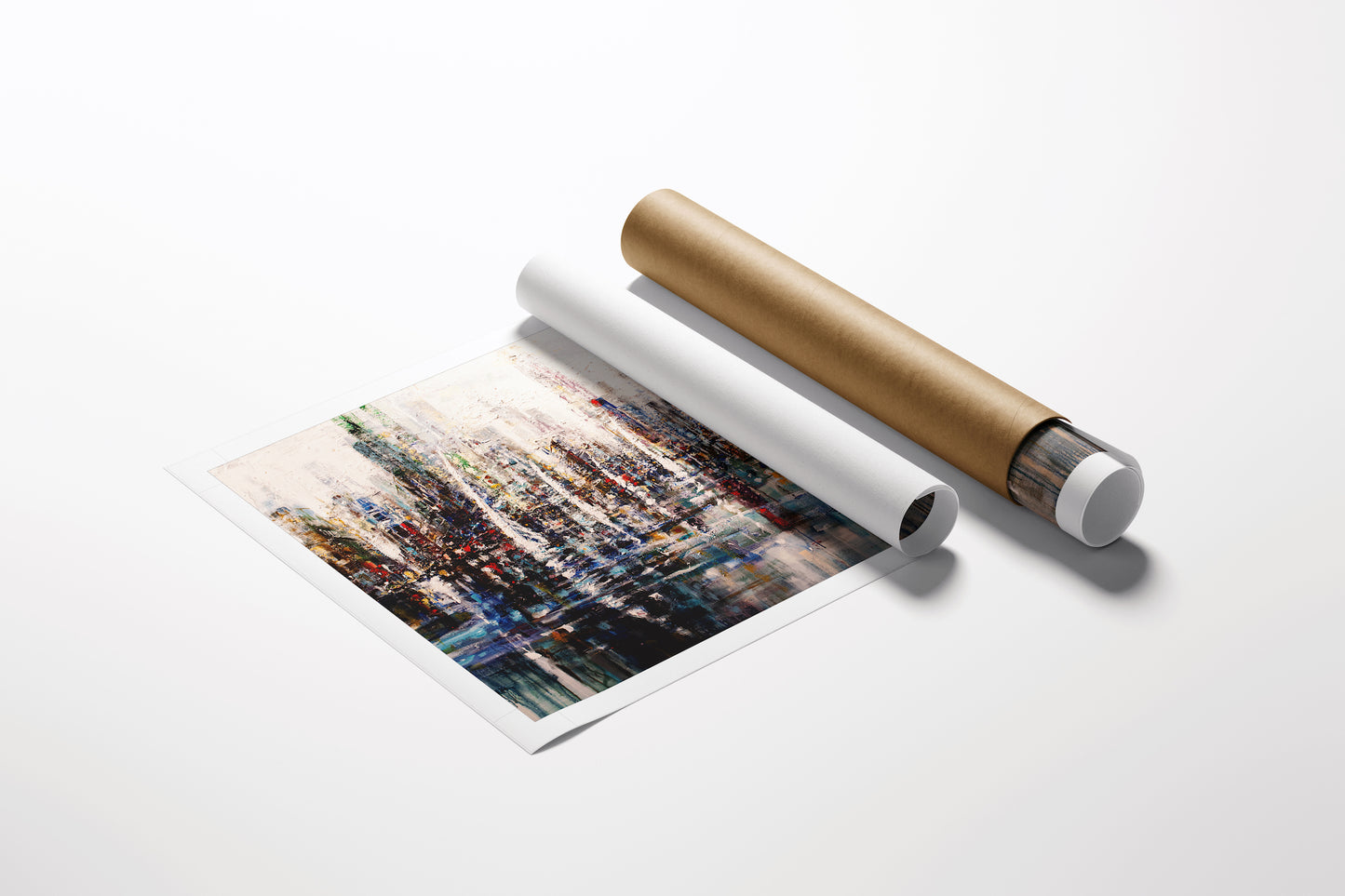Limited edition fine art rolled canvas with rich, abstract cityscape and water scene, showcasing gallery-level craftsmanship . - Sunday Sail/AP/#429 - Abstract AP, Artist Proofs, Cityscape AP, Rolled Canvas, Water Scenes AP