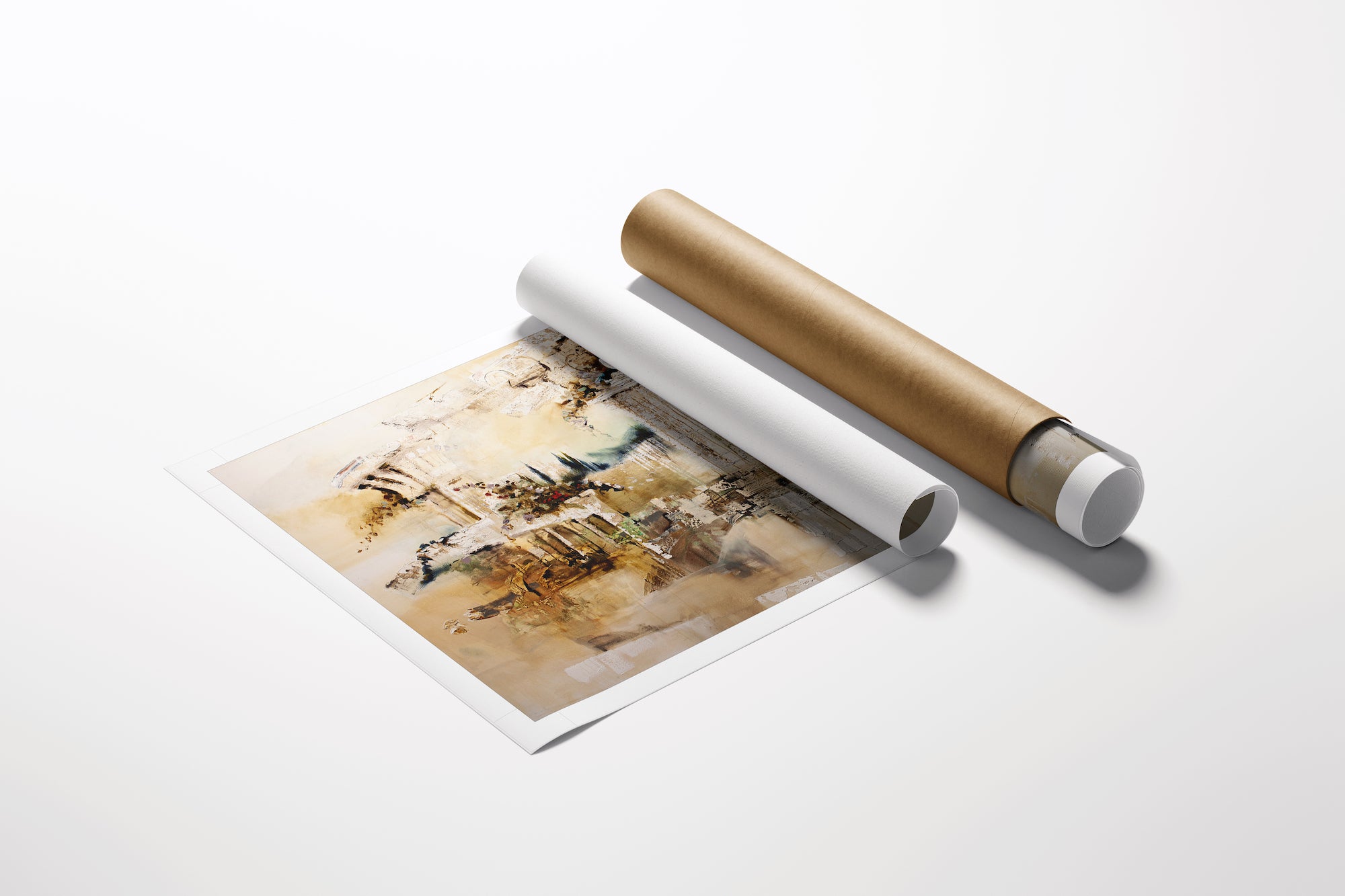 Limited edition fine art cityscape on rolled canvas with rich earth tones and detailed craftsmanship. - Ruins/AP/#437 - Abstract AP, Artist Proofs, Cityscape AP, Rolled Canvas