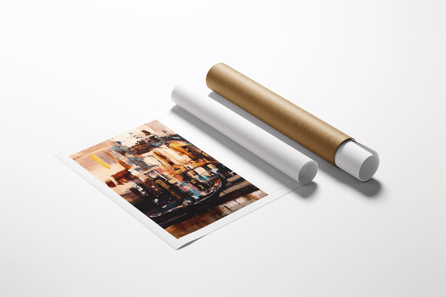 Limited edition Venetian Siesta abstract cityscape fine art print with rich warm tones on rolled canvas and paper tubes. - Venetian Siesta (left)/AP/#447 - Abstract AP, Artist Proofs, Cityscape AP, Rolled Canvas