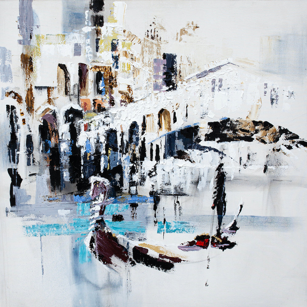 Limited fine art cityscape with rich textured brushstrokes, depicting a Venetian bridge over water, showcasing gallery-level . - Il Ponte/AP/#448 - Artist Proofs, Cityscape AP, Rolled Canvas, Water Scenes AP