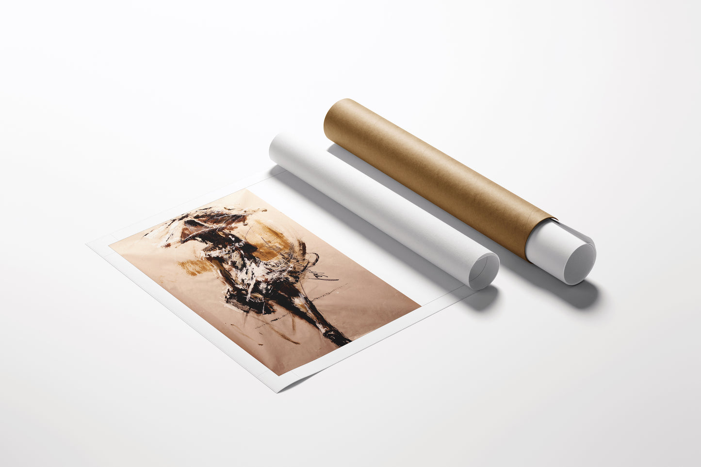 Limited edition fine art figurative print on beige toned paper with dynamic black brushstrokes, accompanied by two rolled. - Figure Study/AP/#452 - Artist Proofs, Figurative AP, Rolled Canvas