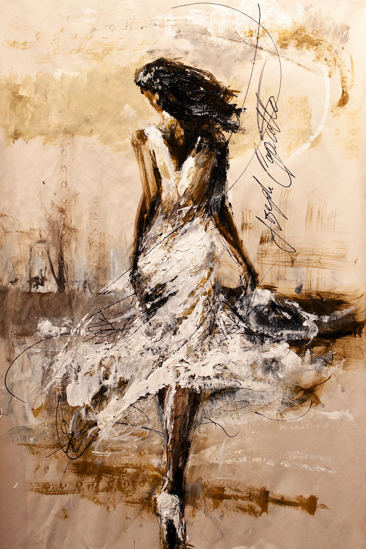 Limited fine art canvas featuring a rich, expressive figurative study of a woman in motion, showcasing expert craftsmanship. - Figure Study/AP/#456 - Artist Proofs, Figurative AP, Rolled Canvas
