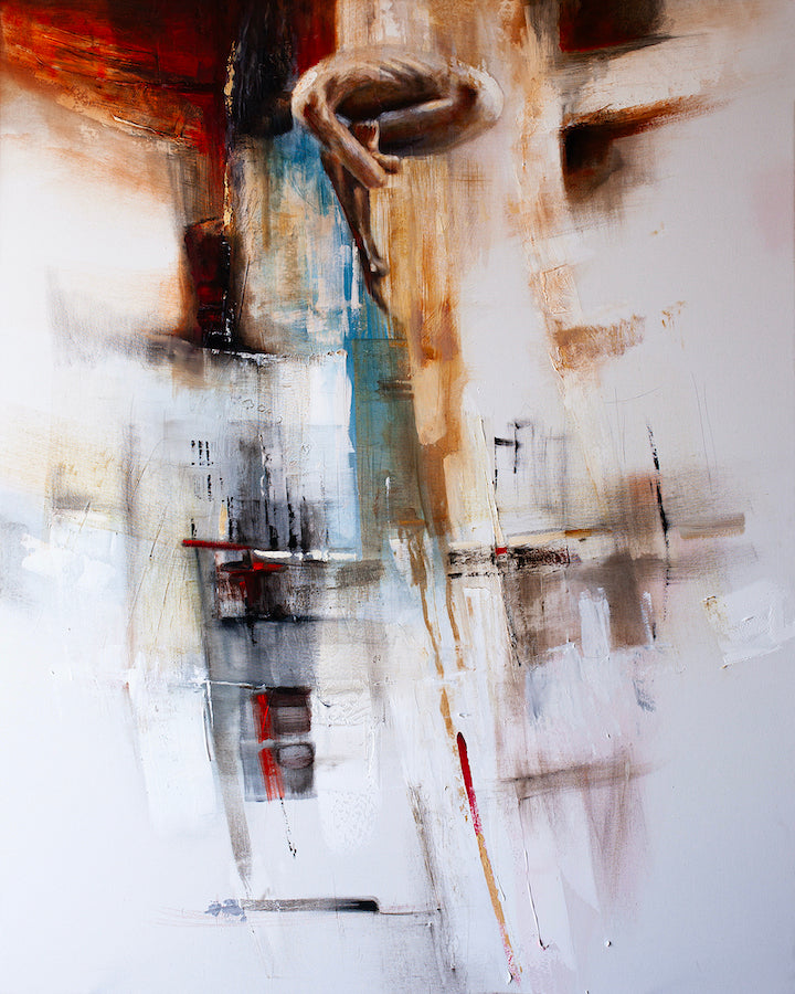 Abstract figurative artwork titled Falling Angel/AP/#470 with rich earthy tones, dynamic brushstrokes, and expert. - Falling Angel/AP/#470 - Abstract AP, Artist Proofs, Figurative AP, Rolled Canvas