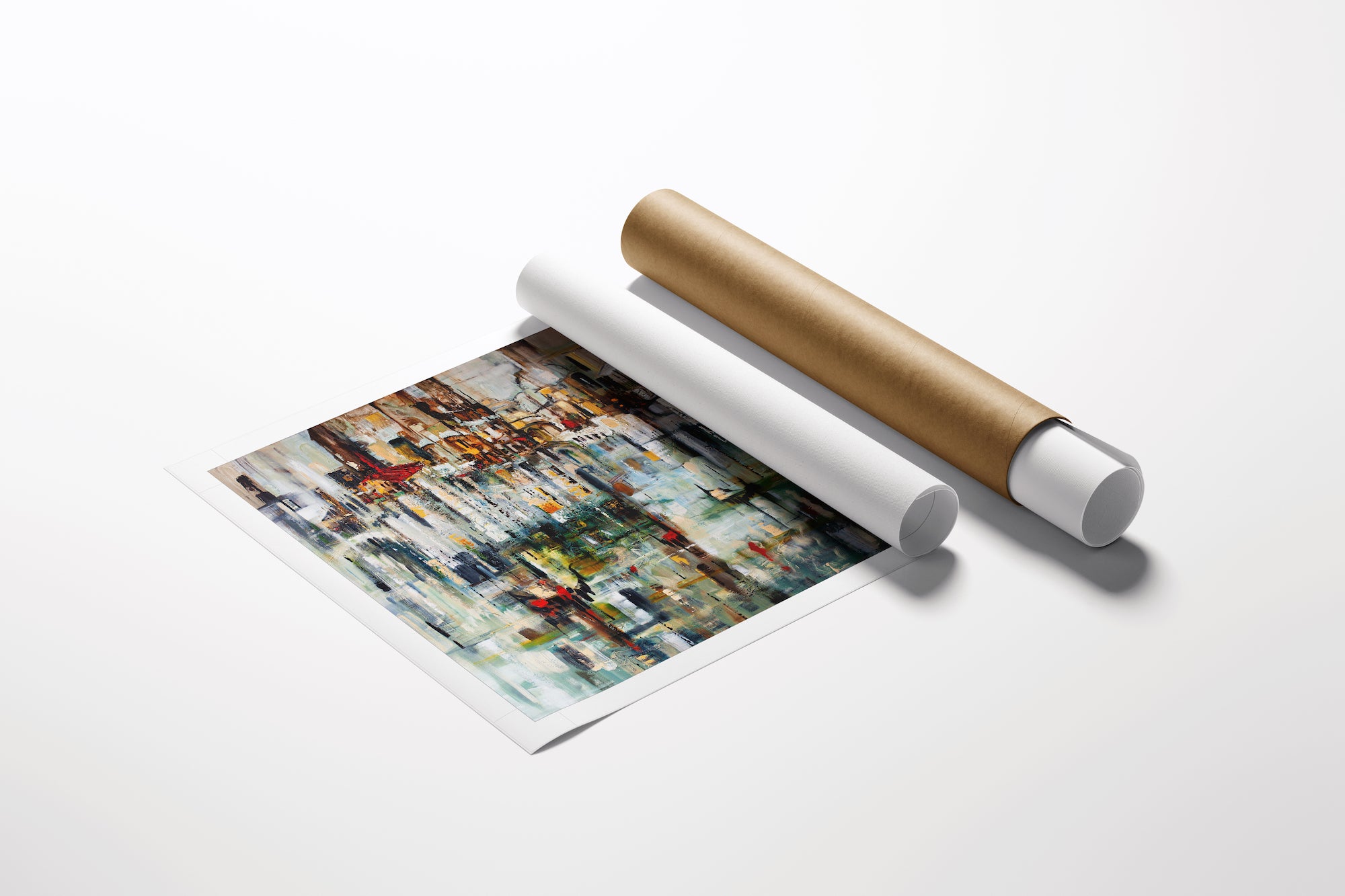 Limited gallery-level abstract cityscape fine art print on rolled canvas with rich colors and expert craftsmanship. - Rialto/AP/#474 - Abstract AP, Artist Proofs, Cityscape AP, Rolled Canvas, Water Scenes AP