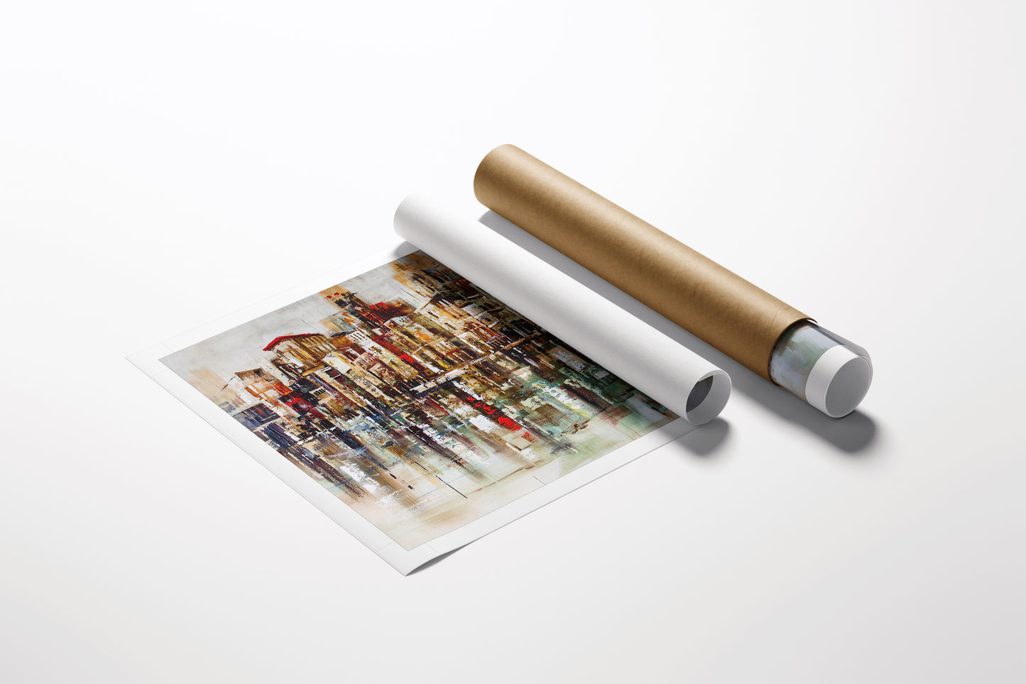 Rolled fine art canvas titled Seaside Village, featuring a rich, detailed cityscape with warm tones and impeccable. - Seaside Village/AP/#476 - Artist Proofs, Cityscape AP, Rolled Canvas, Water Scenes AP