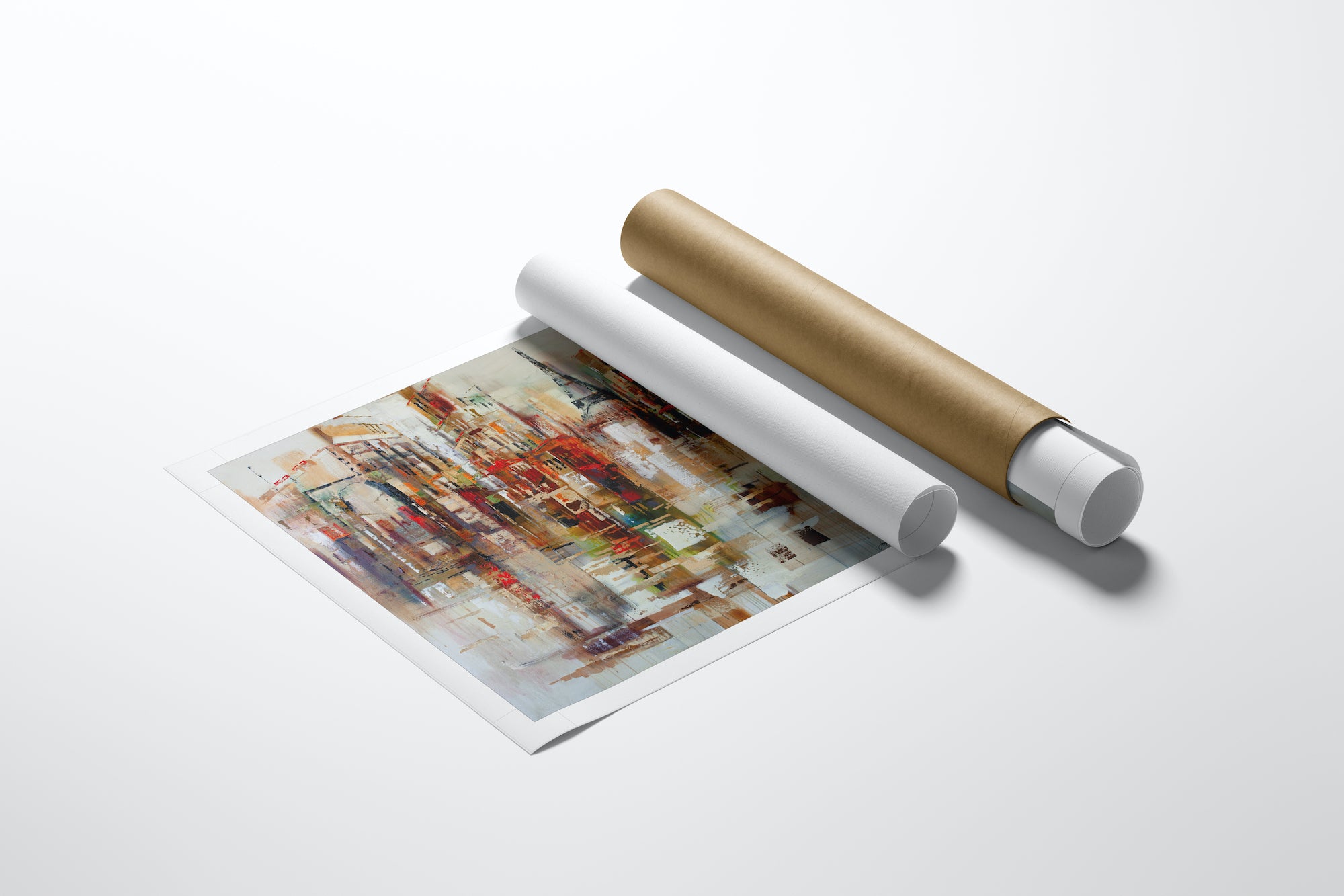 Rolled canvas fine art print of vibrant abstract Paris cityscape with rich earth tones, showcasing gallery-level. - Paris Abstract/AP/#480 - Abstract AP, Artist Proofs, Cityscape AP, Rolled Canvas
