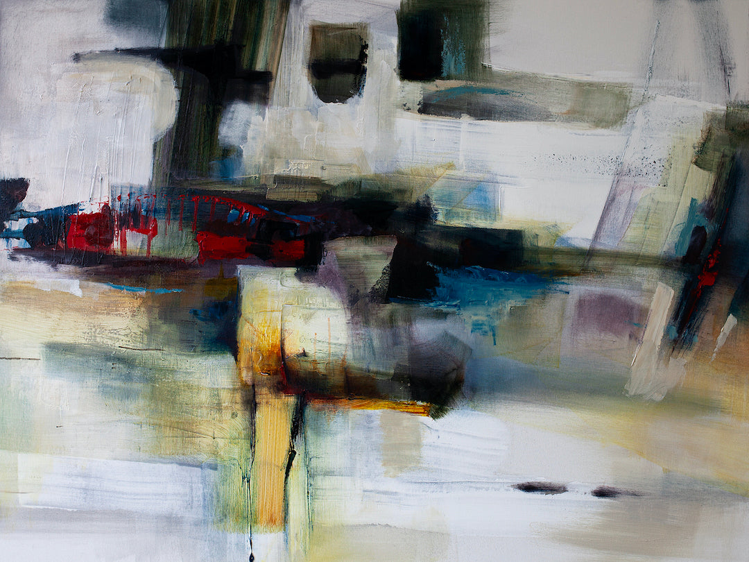 Abstract fine art with rich textures in white, black, blue, red, and gold tones, showcasing gallery-level craftsmanship on. - Abstract #2/AP/#483 - Abstract AP, Artist Proofs, Rolled Canvas