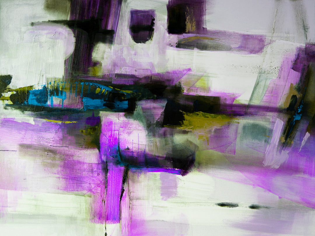 Abstract fine art canvas featuring rich purples, blacks, and greens in dynamic brushstrokes, showcasing gallery-level. - Abstract #2/#483/C - Abstract, Color, Prints, Purples, Subject Matter