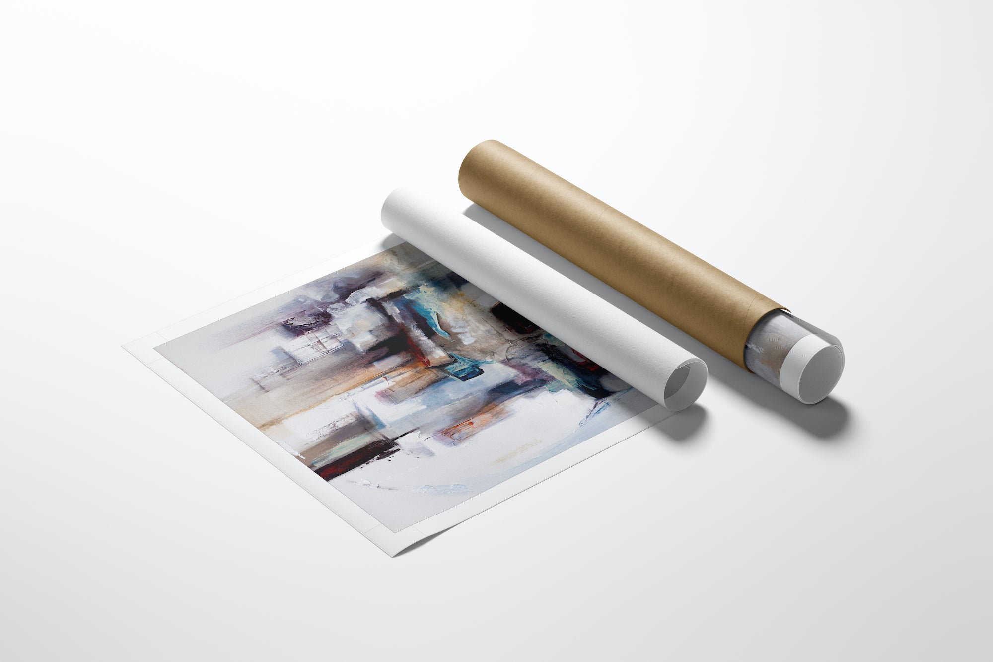 Rolled fine art canvas print with abstract brushstrokes in blue, beige, and brown tones, showcasing gallery-level. - Abstract #3/AP/#485 - Abstract AP, Artist Proofs, Rolled Canvas