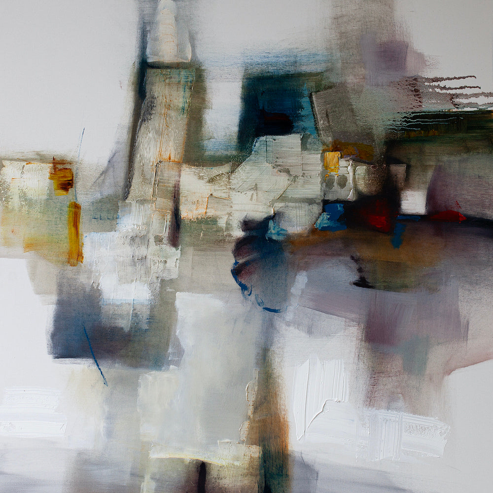 Limited gallery-level abstract artwork with rich layers of muted grays, blues, and earth tones on canvas, showcasing fine. - Abstract #5/AP/#488 - Abstract AP, Artist Proofs, Rolled Canvas