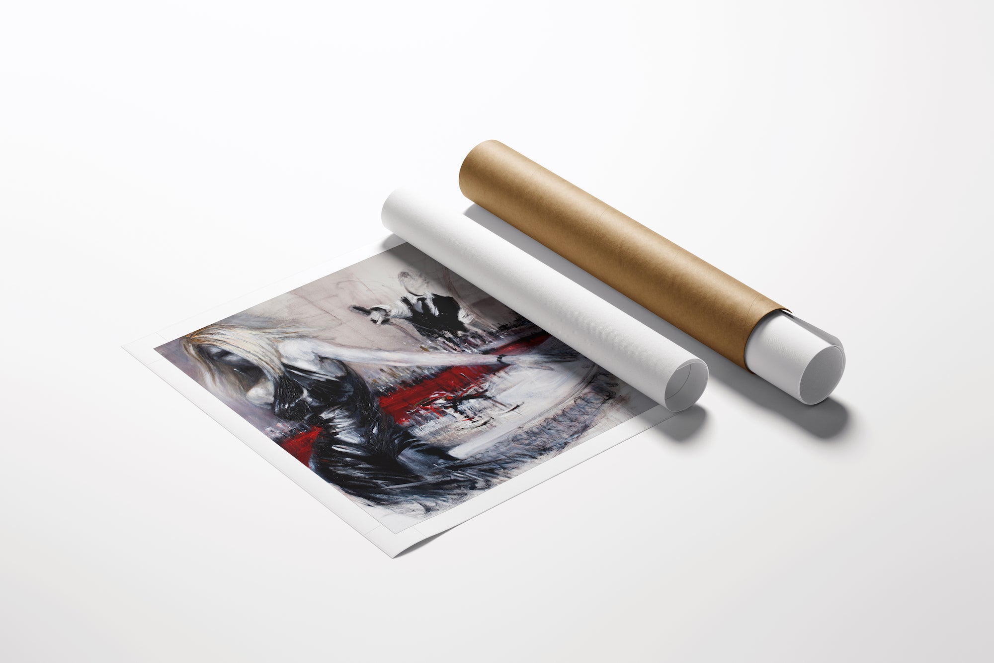 Limited gallery-level figurative fine art print with rich black, white, and red tones on rolled canvas showing detailed. - Martini Dry/AP/#492 - Artist Proofs, Figurative AP, Rolled Canvas