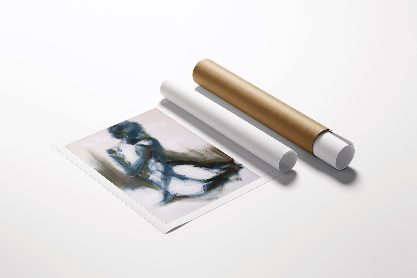 Limited edition fine art rolled canvas featuring a rich, expressive blue and nude figurative study with gallery-level. - Nude Study #1/AP/#497 - Artist Proofs, Figurative AP, Rolled Canvas