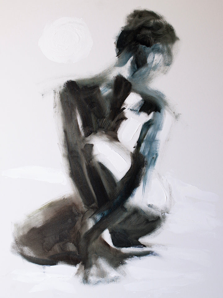 Limited fine art figurative study in muted blacks and greys on rolled canvas, showcasing gallery-level craftsmanship and. - Nude Study #2/AP/#499 - Artist Proofs, Figurative AP, Rolled Canvas