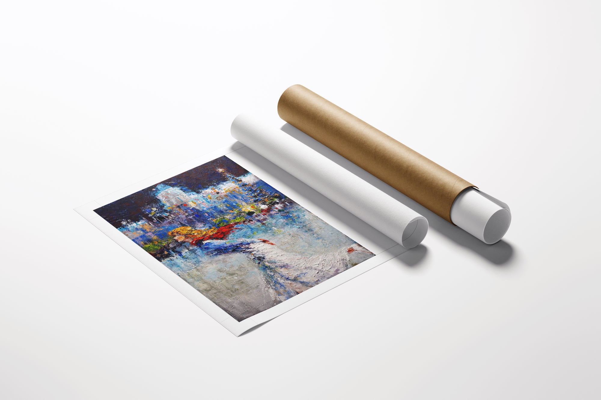 Rolled canvas fine art print titled Evening Skate/AP/#515 with rich cityscape and figurative details, showcasing. - Evening Skate/AP/#515 - Artist Proofs, Cityscape AP, Figurative AP, Rolled Canvas