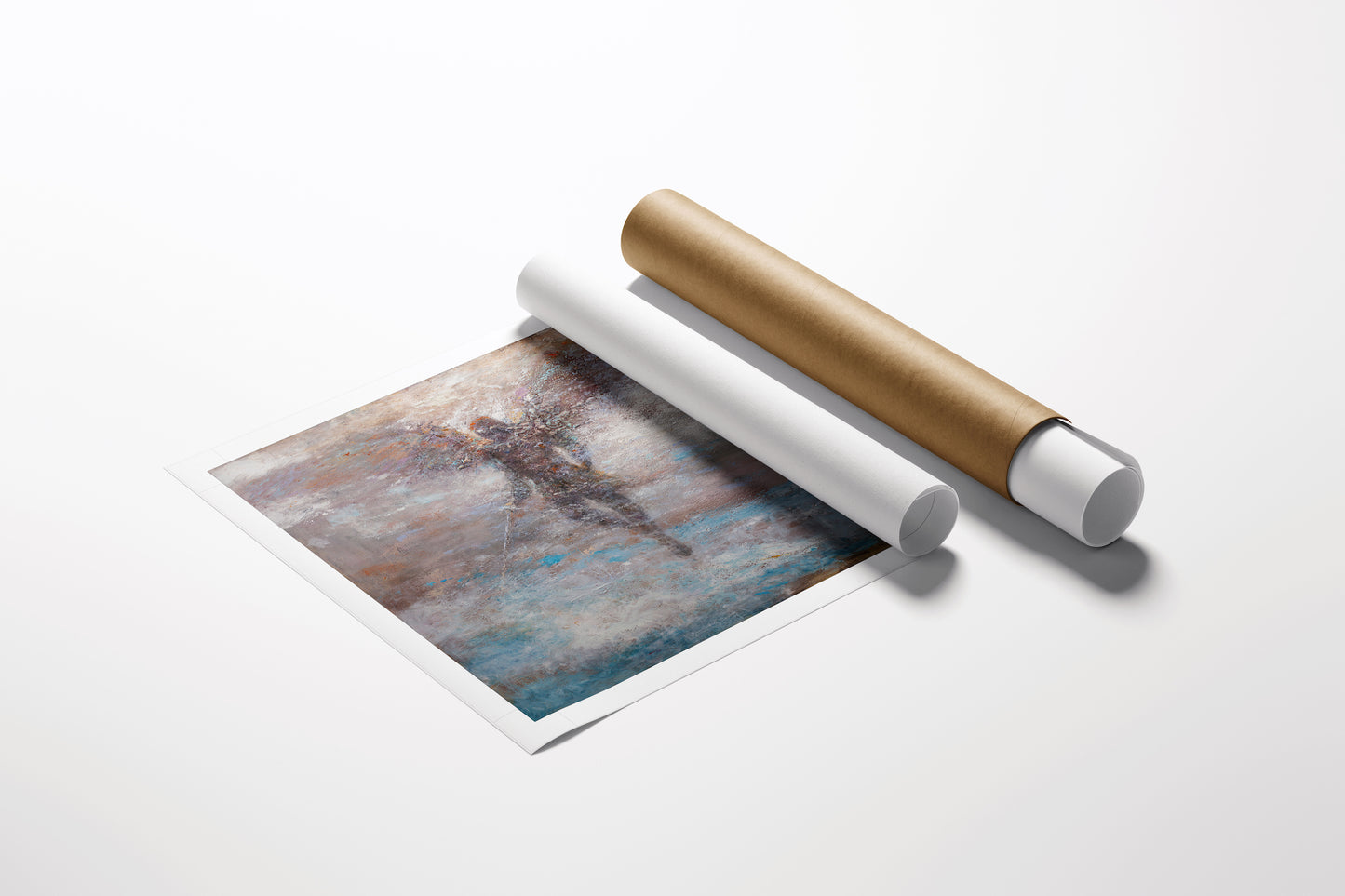 Limited edition Archangel/AP/#516 fine art rolled canvas print with rich, textured abstract figurative design in muted blues . - Archangel/AP/#516 - Artist Proofs, Figurative AP, Rolled Canvas