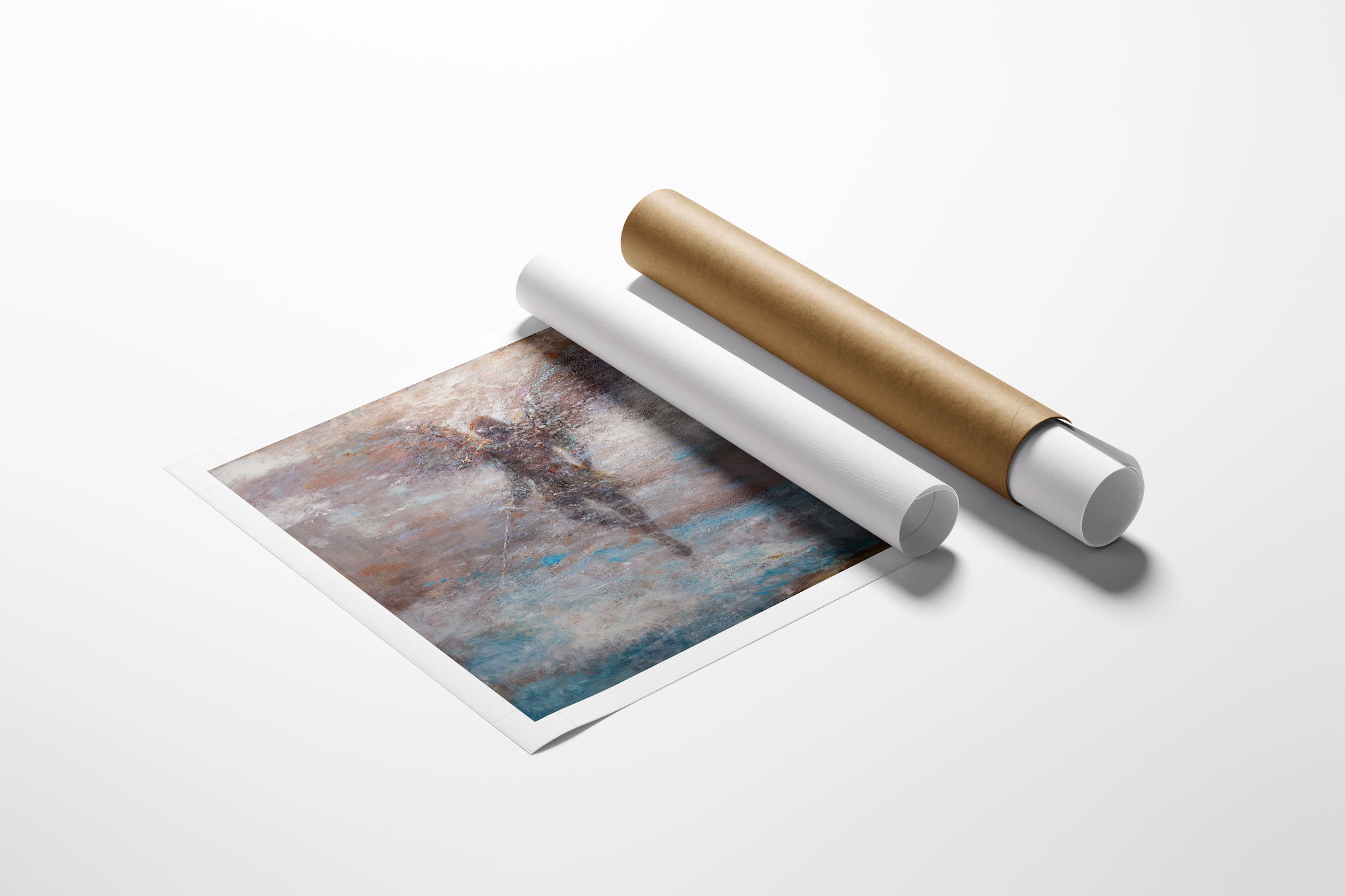Limited edition Archangel/AP/#516 fine art rolled canvas print with rich, textured abstract figurative design in muted blues . - Archangel/AP/#516 - Artist Proofs, Figurative AP, Rolled Canvas