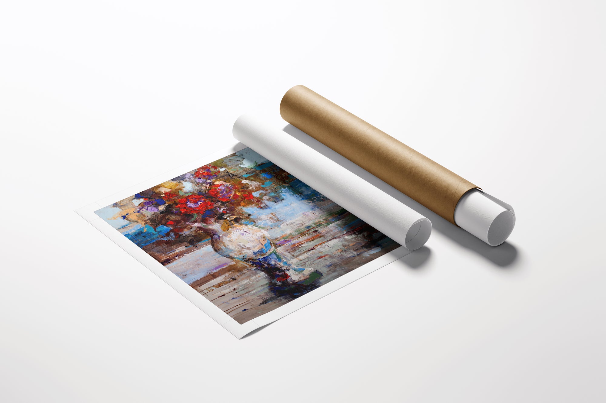 Rolled canvas fine art print featuring a rich, vibrant floral composition with intricate brushwork showcasing gallery-level. - Mediterranean Glow 2/AP/#517 - Artist Proofs, Floral AP, Rolled Canvas