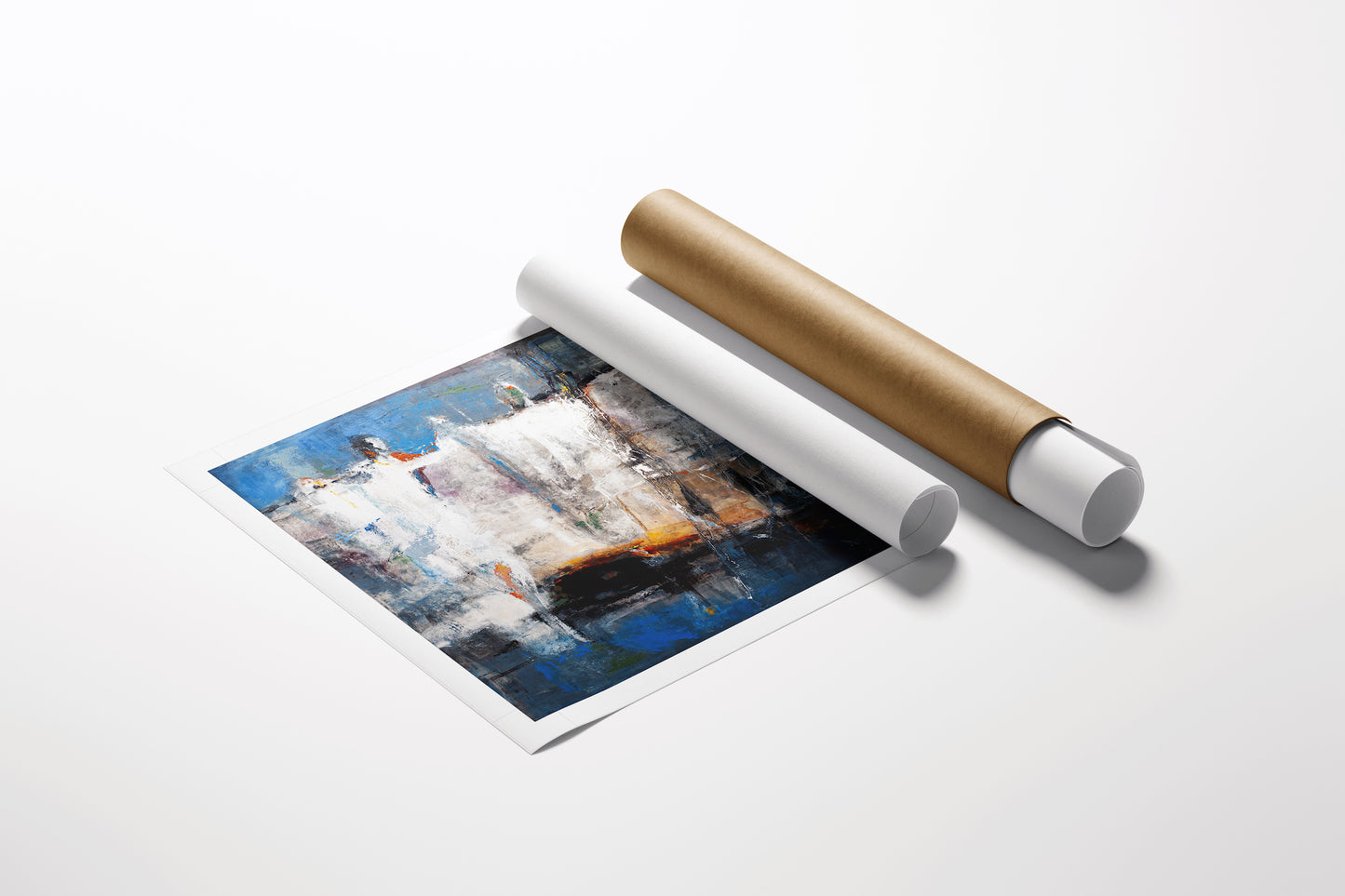 Limited edition fine art print "Disguised in Dance/AP/#522" on rolled canvas, rich blue and white abstract brushstrokes,. - Disguised in Dance/AP/#522 - Abstract AP, Artist Proofs, Rolled Canvas