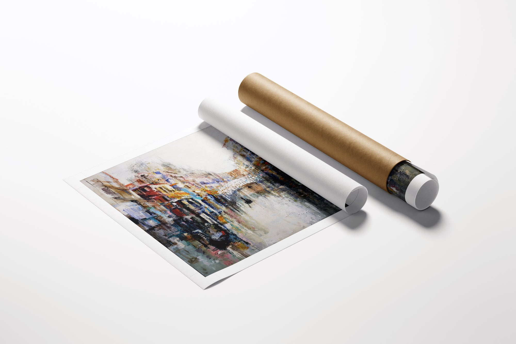 Rolled limited edition fine art canvas with rich, detailed cityscape watercolor of colorful canals, packaged with quality. - Canals of Color 2/AP/#530 - Artist Proofs, Cityscape AP, Rolled Canvas, Water Scenes AP