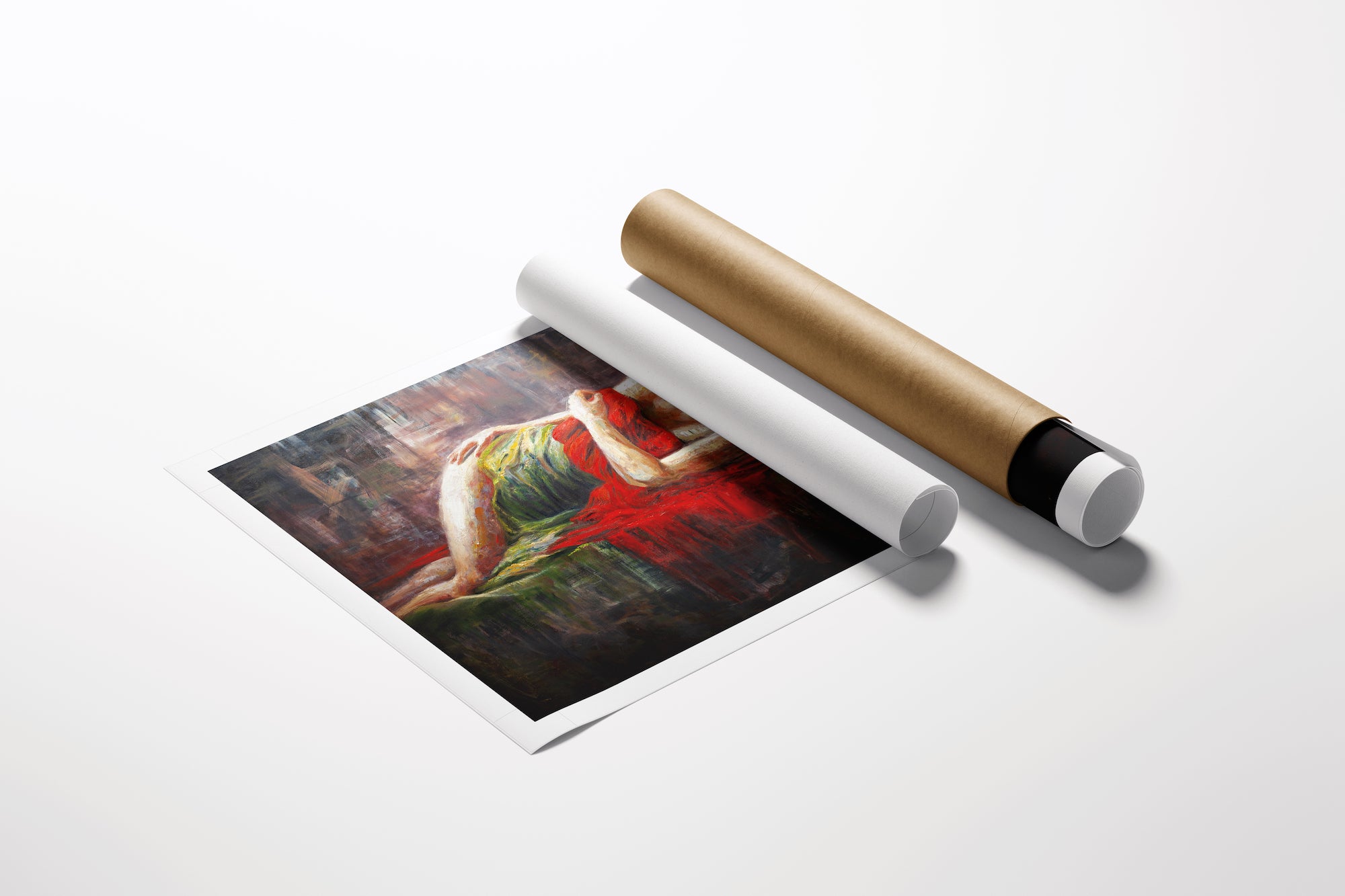 Rolled canvas fine art print showing a rich, figurative figure in red and green, crafted with gallery-level quality and. - Peaceful Sleep/AP/#542 - Artist Proofs, Figurative AP, Rolled Canvas