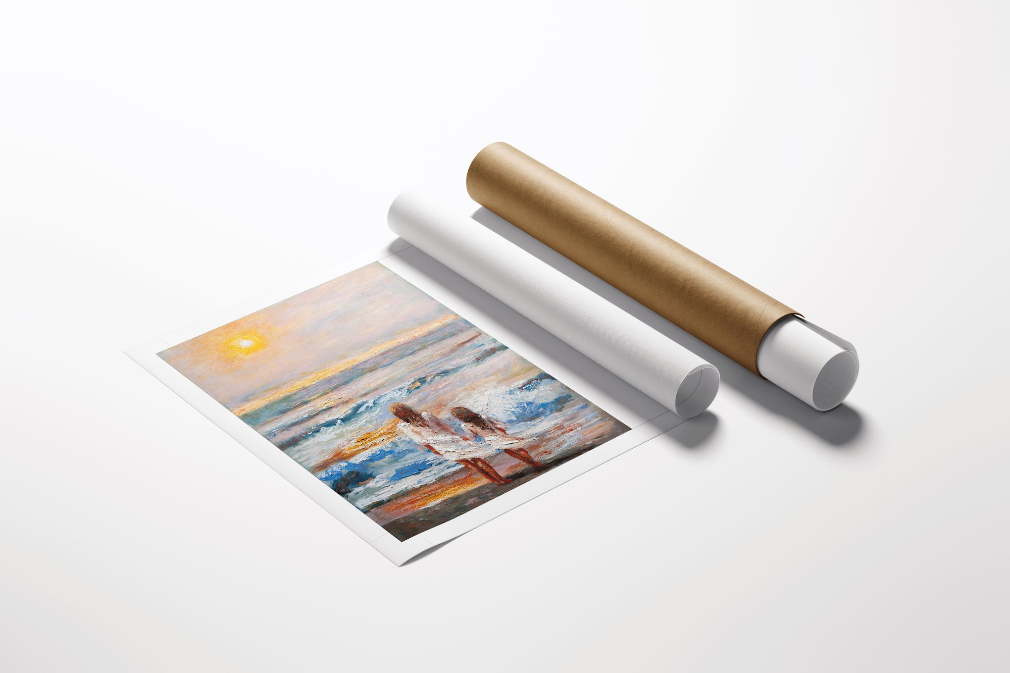 Limited edition fine art print titled Nature's Beauty/AP/#544 featuring a rich, gallery-level seascape with two figures on a . - Nature's Beauty/AP/#544 - Artist Proofs, Figurative AP, Landscape AP, Rolled Canvas, Water Scenes AP