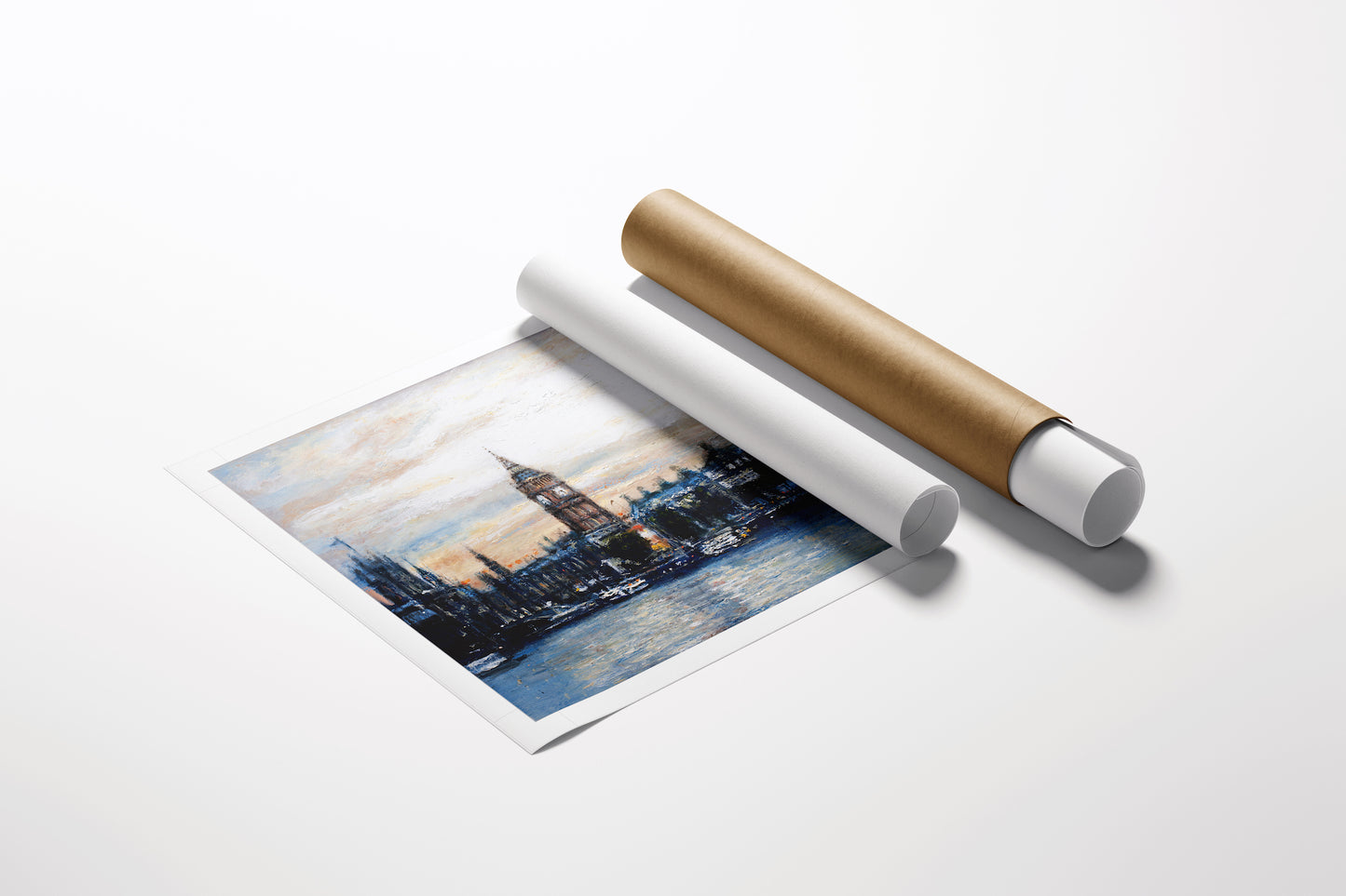 Limited edition fine art London cityscape print on rolled canvas, showcasing rich blue and orange tones with expert. - London Night/AP/#546 - Artist Proofs, Cityscape AP, Rolled Canvas, Water Scenes AP