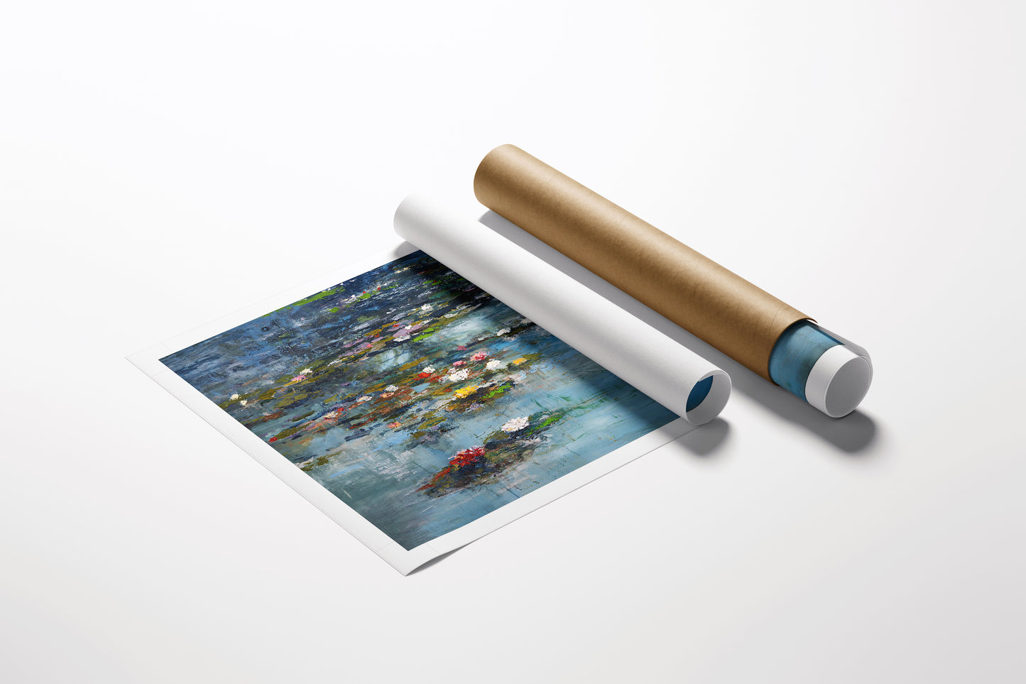 Rolled fine art canvas print of a rich, gallery-level lily pond landscape with vibrant water lilies and detailed brushwork,. - Lily Pond/AP/#554 - Artist Proofs, Landscape AP, Rolled Canvas, Water Scenes AP