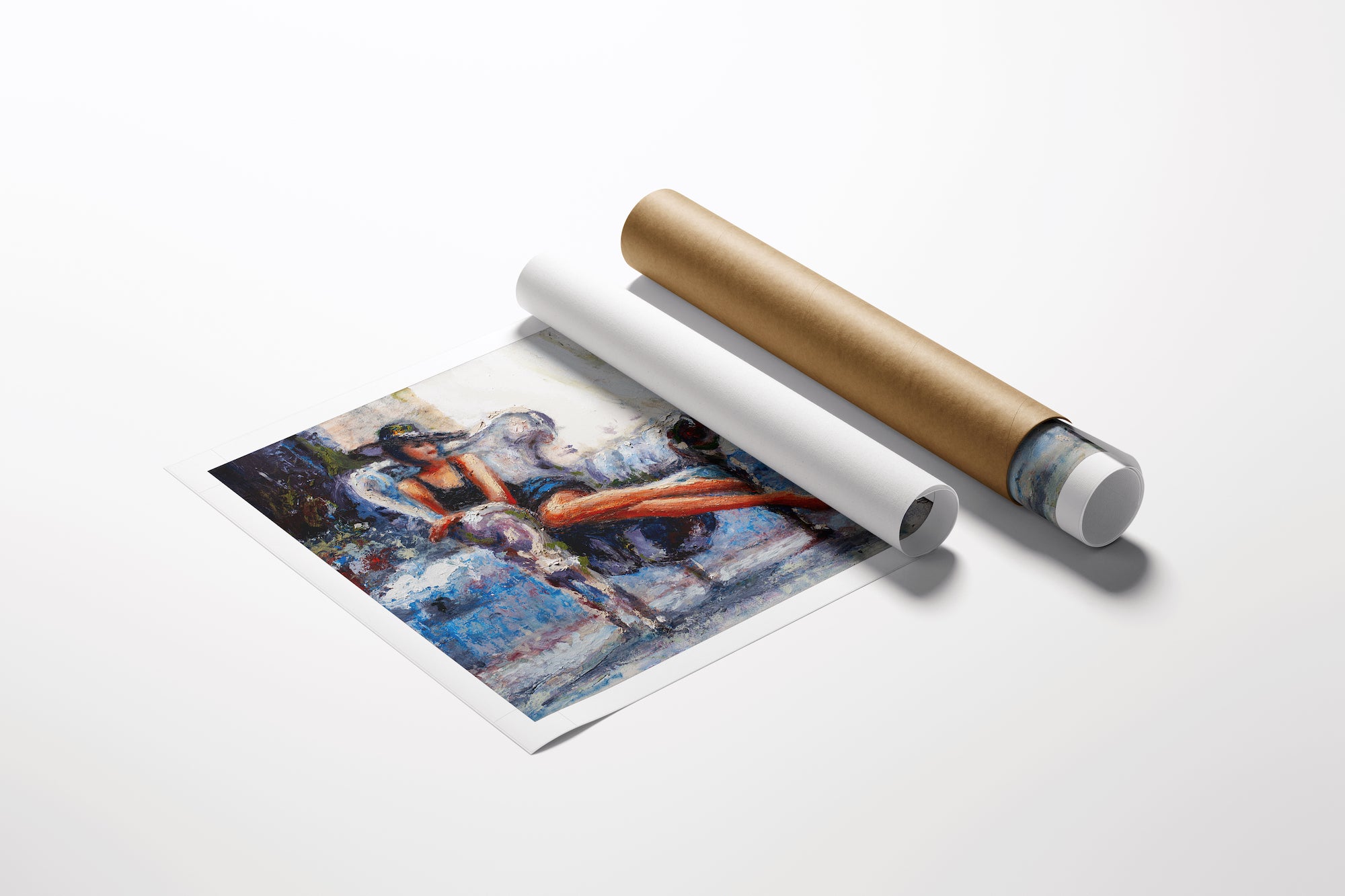 Limited edition fine art print titled Black Magic/AP/#557 featuring rich, figurative imagery on rolled canvas beside. - Black Magic/AP/#557 - Artist Proofs, Figurative AP, Rolled Canvas