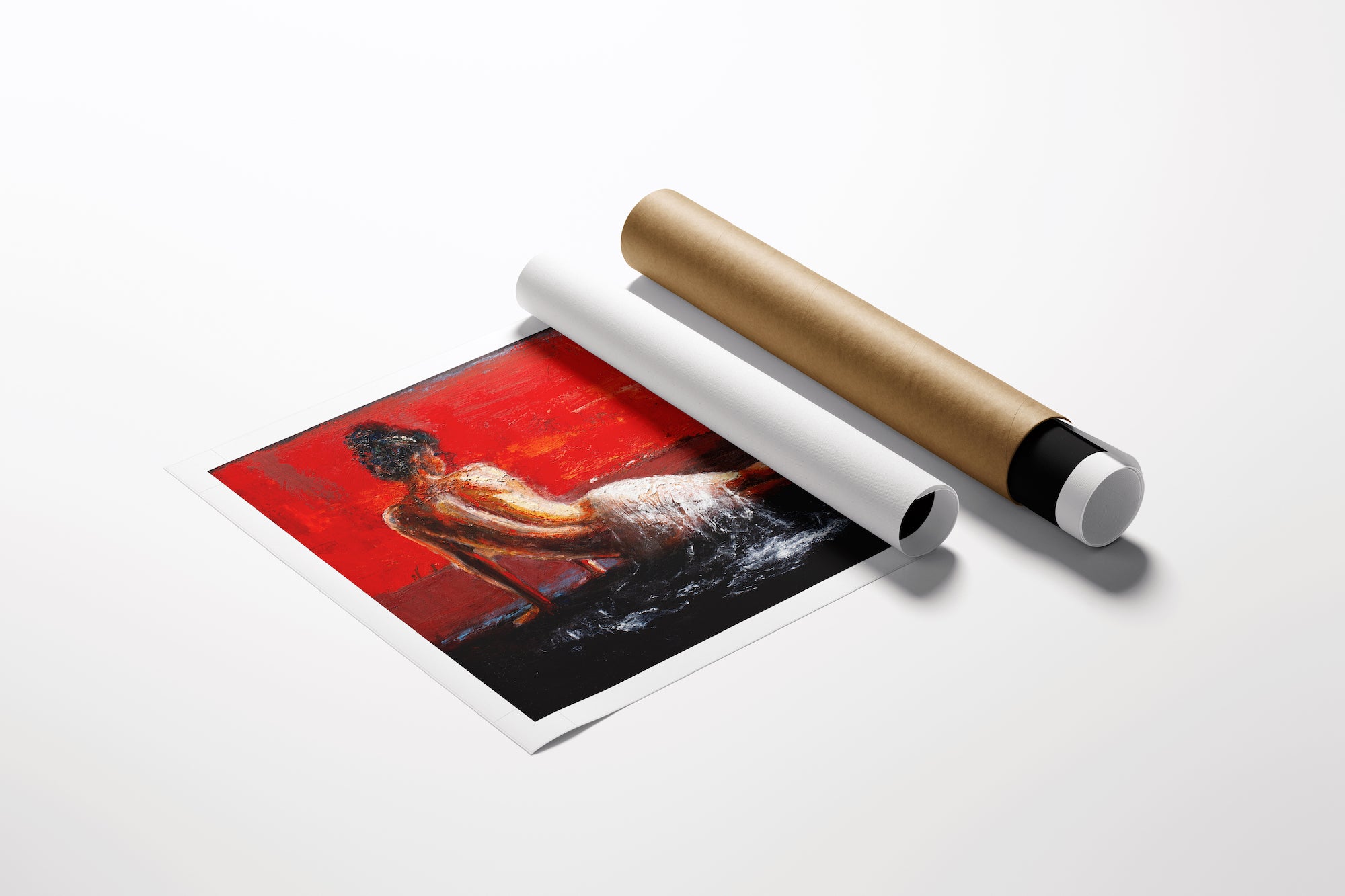 Limited edition fine art print titled Red Horizon/AP/#562 featuring a rich red background and detailed figurative subject,. - Red Horizon/AP/#562 - Artist Proofs, Figurative AP, Rolled Canvas