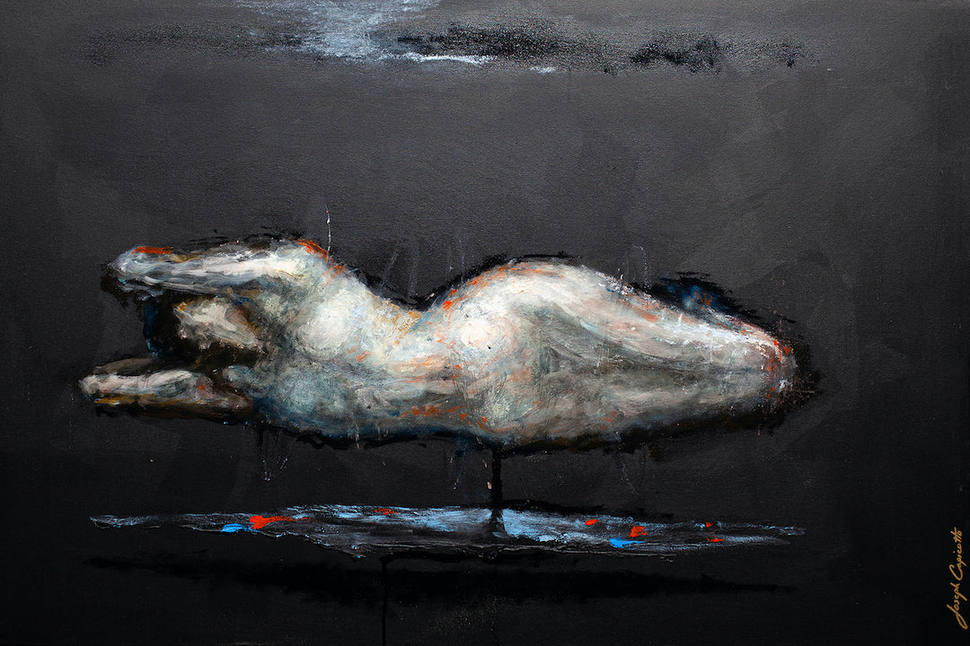 Gallery-level fine art of a limited figurative artist proof depicting a reclining nude with rich texture on dark background, . - Atomic Energy/AP/#563 - Artist Proofs, Figurative AP, Rolled Canvas