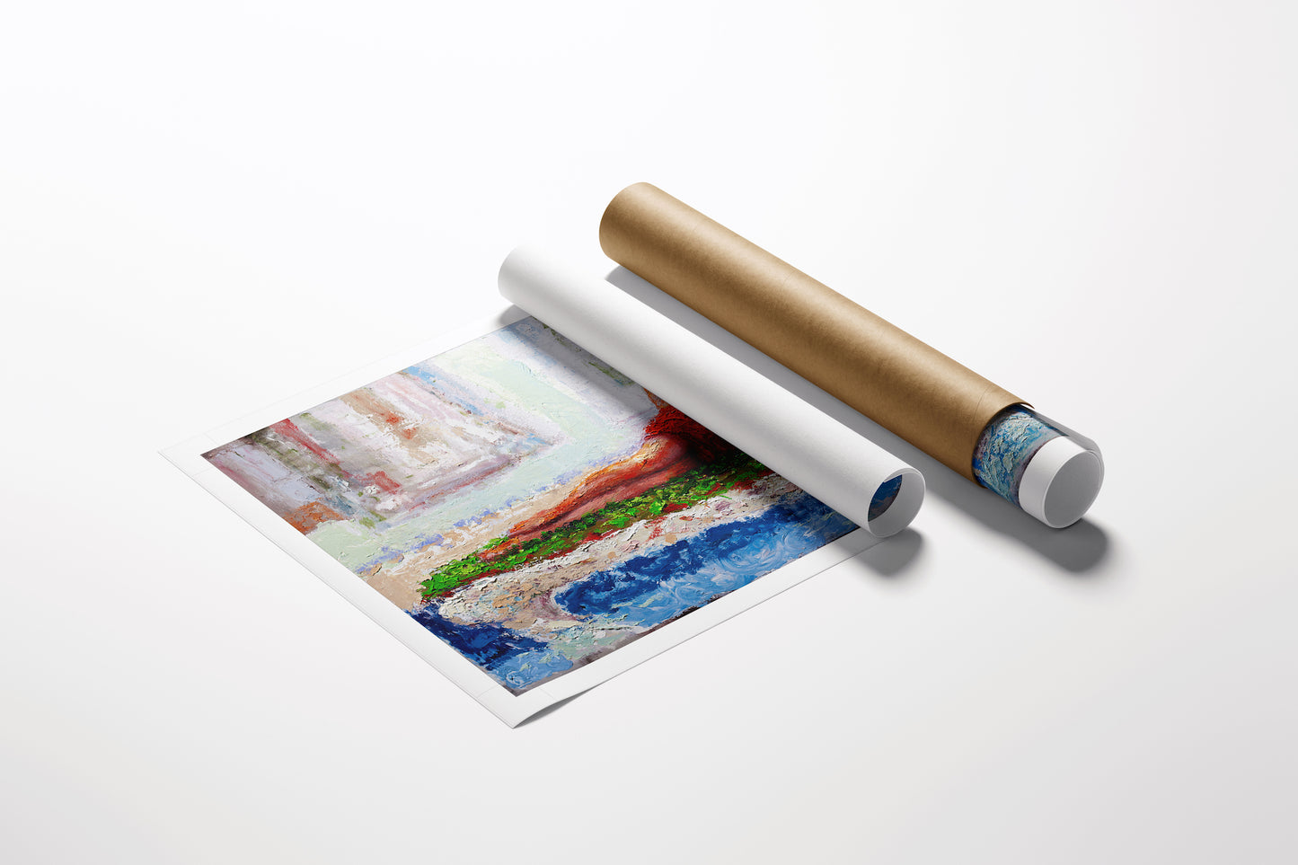 Rolled canvas artwork with vibrant abstract landscape in rich blues, reds, and greens showcasing gallery-level craftsmanship . - Birth of Ennis/AP/#566 - Artist Proofs, Figurative AP, Rolled Canvas