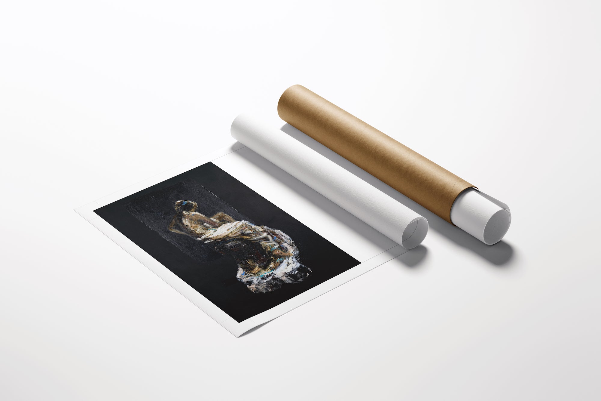 Limited fine art figurative print from Grounded sculpture series, rich dark tones on rolled canvas and paper variants. - Grounded (sculpture series)/AP/#577 - Artist Proofs, Figurative AP, Rolled Canvas