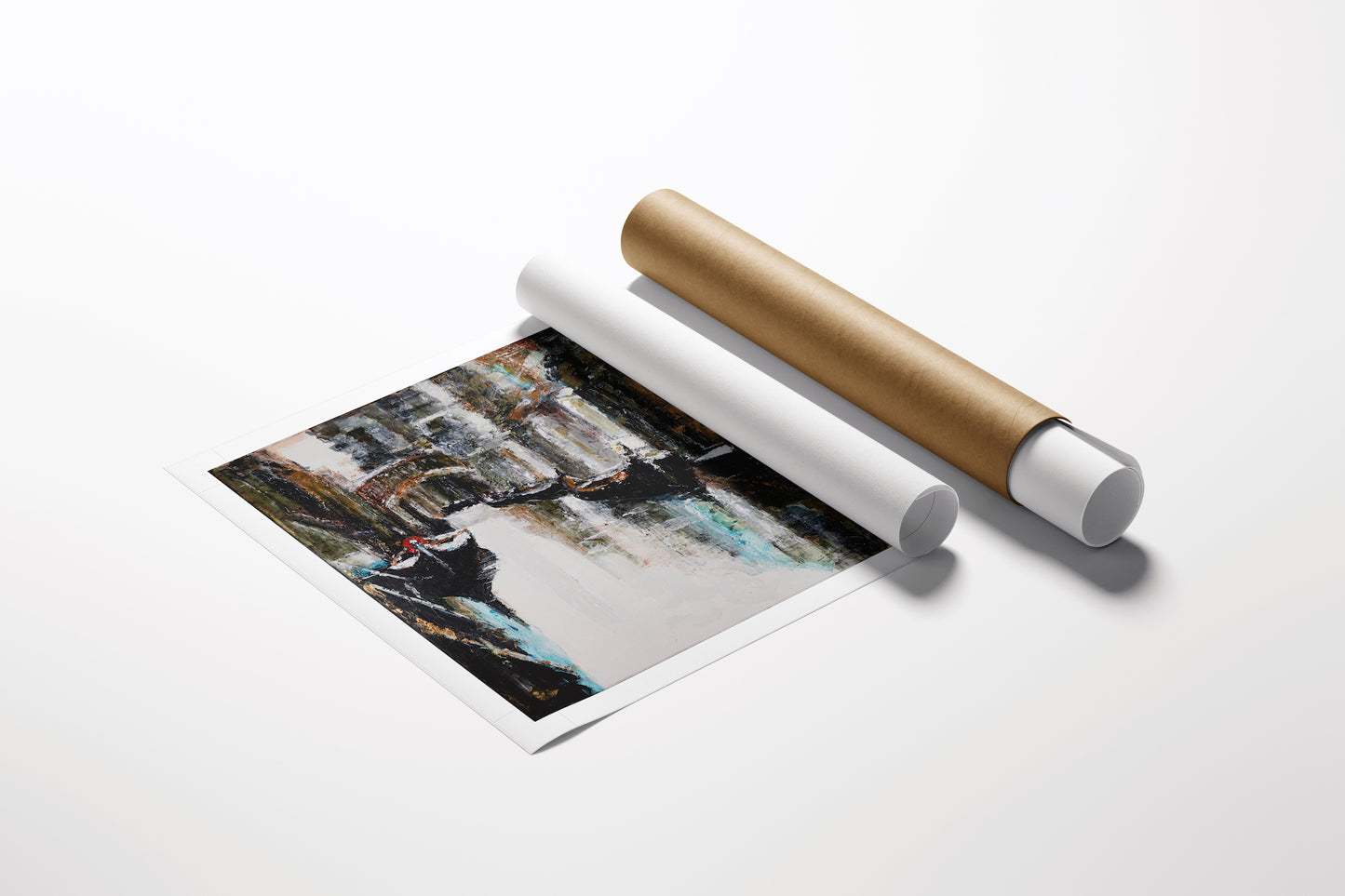 Limited edition fine art canvas print with rich, detailed cityscape and water scenes, shown rolled for gallery-level. - Sidestream 2.0/AP/#598 - Artist Proofs, Cityscape AP, Landscape AP, Rolled Canvas, Water Scenes AP