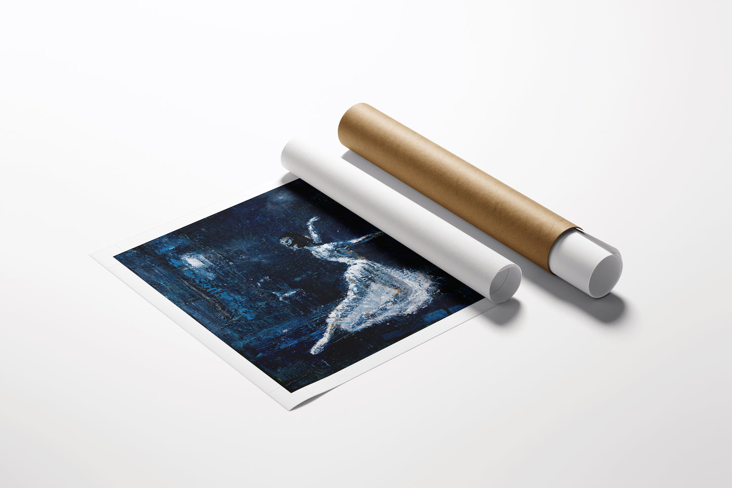 Rolled canvas showcasing rich blue and white figurative dancer artwork, 36x36 inches, gallery-level fine art with. - Cantina Dancer/AP/#608 - Artist Proofs, Dancers AP, Figurative AP, Rolled Canvas