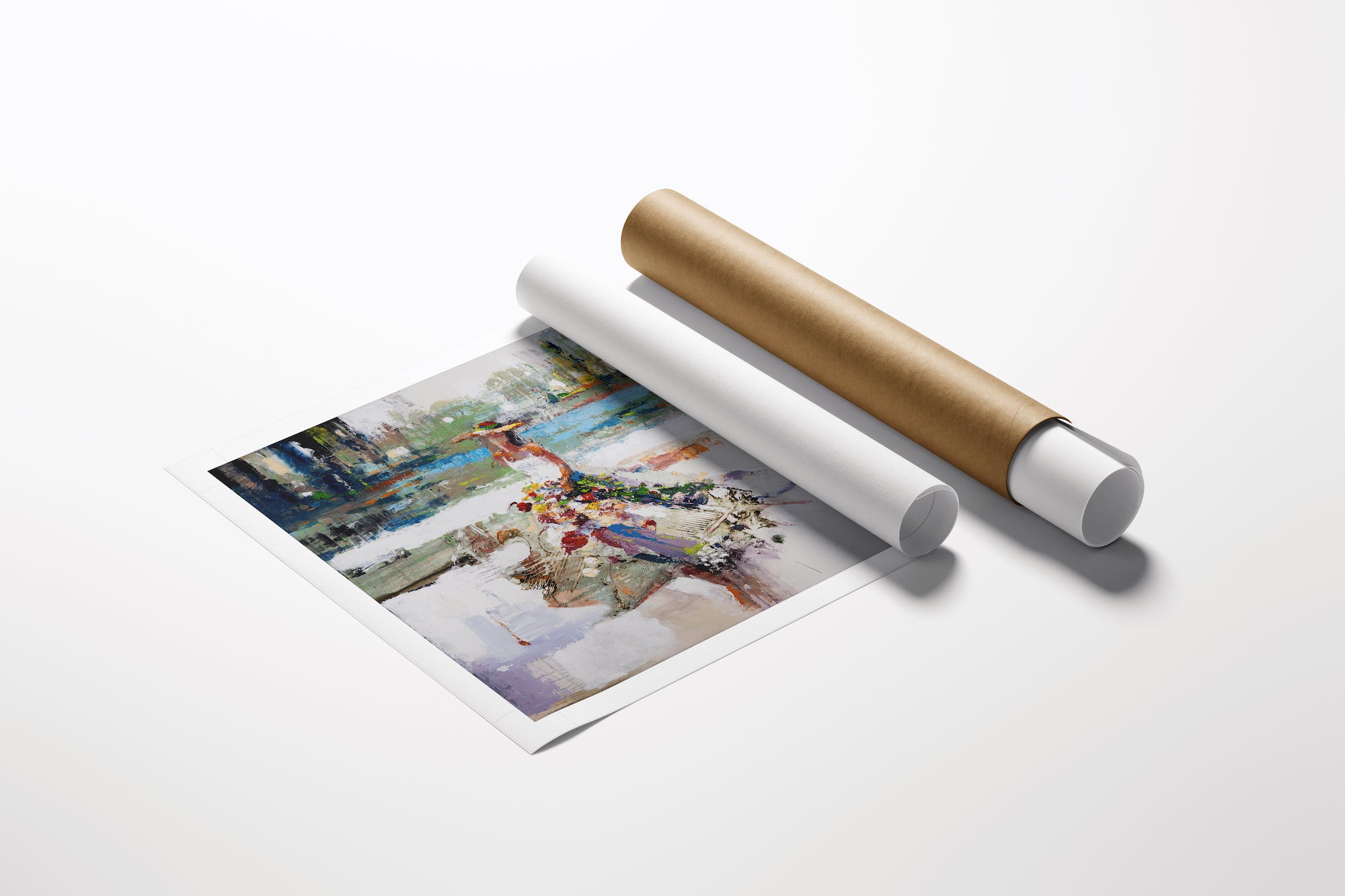 Rich, gallery-level fine art print from Monet's Garden with delicate floral and figures, rolled canvas packaging showing. - Souvenirs from Monet's Garden/AP/#609 - Artist Proofs, Figurative AP, Rolled Canvas