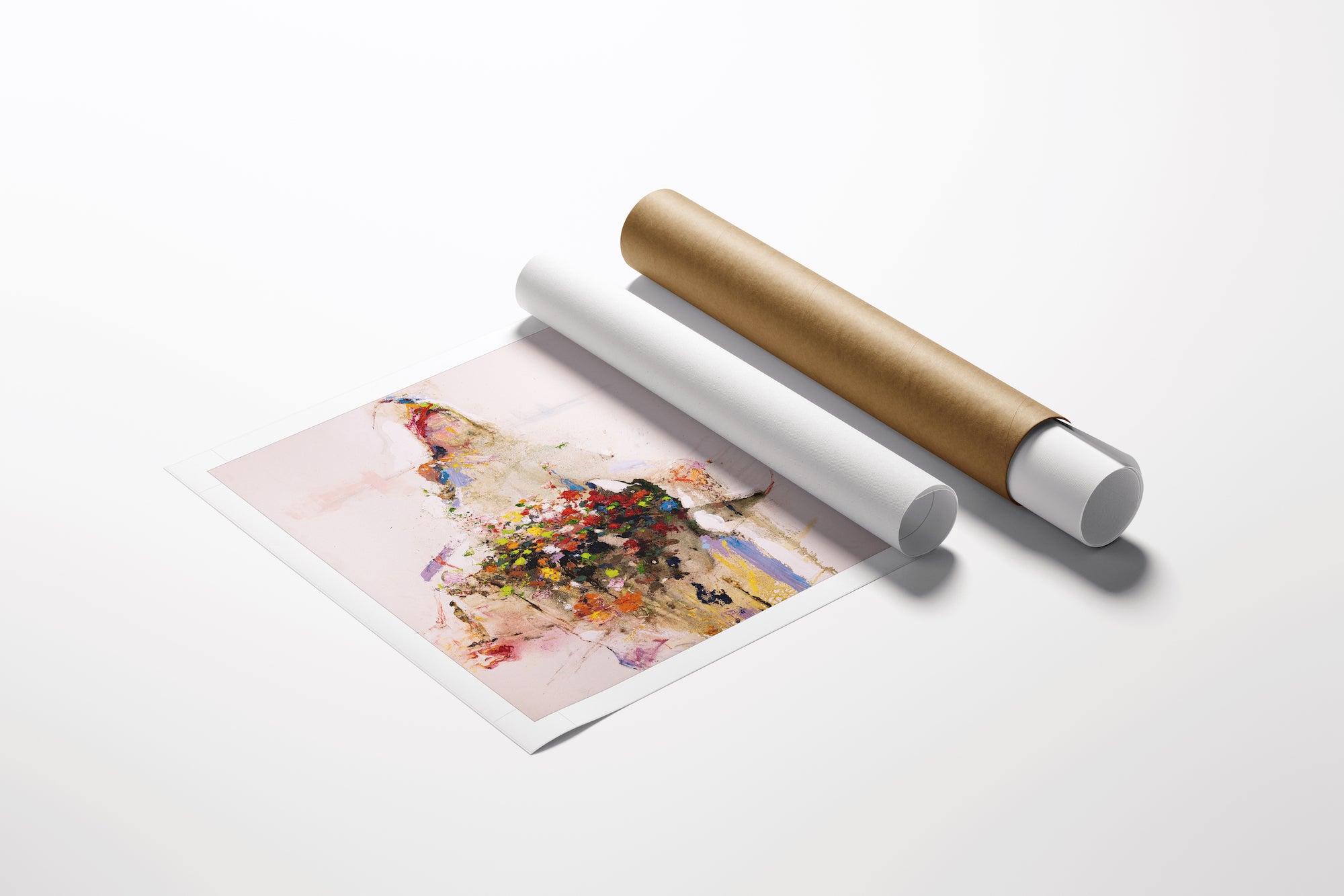 Rolled canvas fine art print featuring rich, vibrant floral figurative design with expert craftsmanship alongside two. - Flower Vendor/AP/#610 - Artist Proofs, Figurative AP, Floral AP, Rolled Canvas