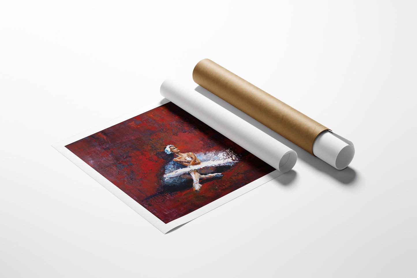 Limited edition fine art print Aria in Red, vibrant red background, dynamic figurative dancer, gallery-level craftsmanship,. - Aria in Red/AP/#611 - Artist Proofs, Dancers AP, Figurative AP, Rolled Canvas